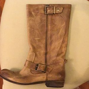 Gianni Bini Super Soft Leather Tan Low Heeled Moto Zippered Boots